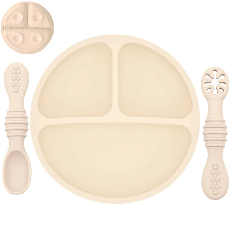 Silicone Baby Dining Plate Rice Spoon Set Cute Cartoon Children Dishes Retro Kid Bowl