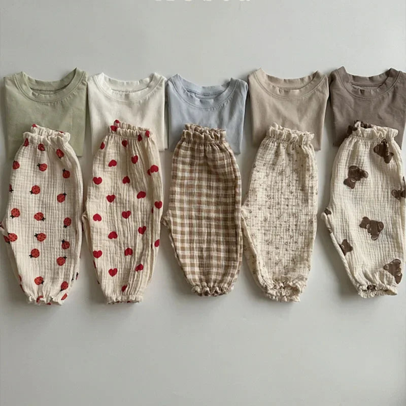 Organic Cotton Baby Pants Newborn Toddlers Print Soft Muslin Clothes Pants Capris