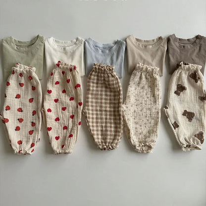 Organic Cotton Baby Pants Newborn Toddlers Print Soft Muslin Clothes Pants Capris