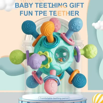 Baby  0 12 Months Rotating Rattle Ball Grasping Activity  Silicone Teether Baby Sensory Toys