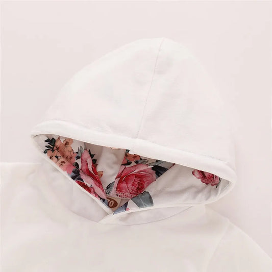 0-18 Months Toddler Baby Girl 3PCS Hooded Clothes Set Flowers Print Long Sleeve Top+Pant+Bowknot Headband