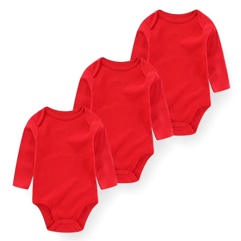 Kiddiezoom 3 Pcs Newborn  Long Sleeve 100%cotton Baby Boy Girl Bodysuit Soft Infant Onesies