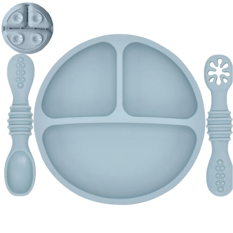 Silicone Baby Dining Plate Rice Spoon Set Cute Cartoon Children Dishes Retro Kid Bowl