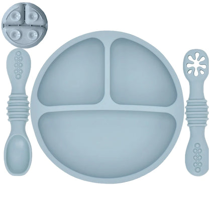 Silicone Baby Dining Plate Rice Spoon Set Cute Cartoon Children Dishes Retro Kid Bowl