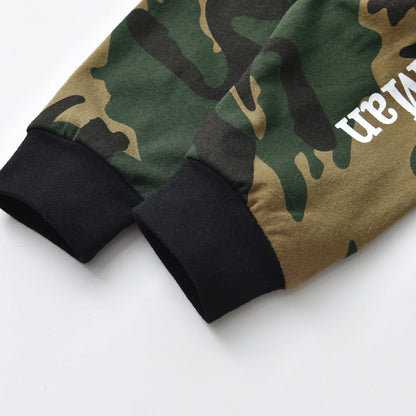 Newborn Baby Boy Clothes Long Sleeves Letter Print Romper Camouflage Long Pants Hat