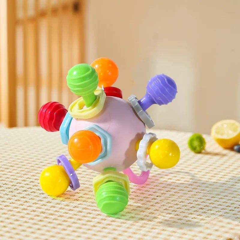 Baby  0 12 Months Rotating Rattle Ball Grasping Activity  Silicone Teether Baby Sensory Toys