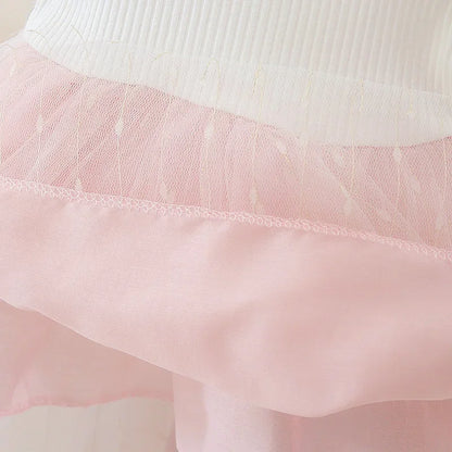 Baby Girls Dress Sweet Princess Dress Flower Ribbon  Shaggy Gauze Dress Birthday Party Dress