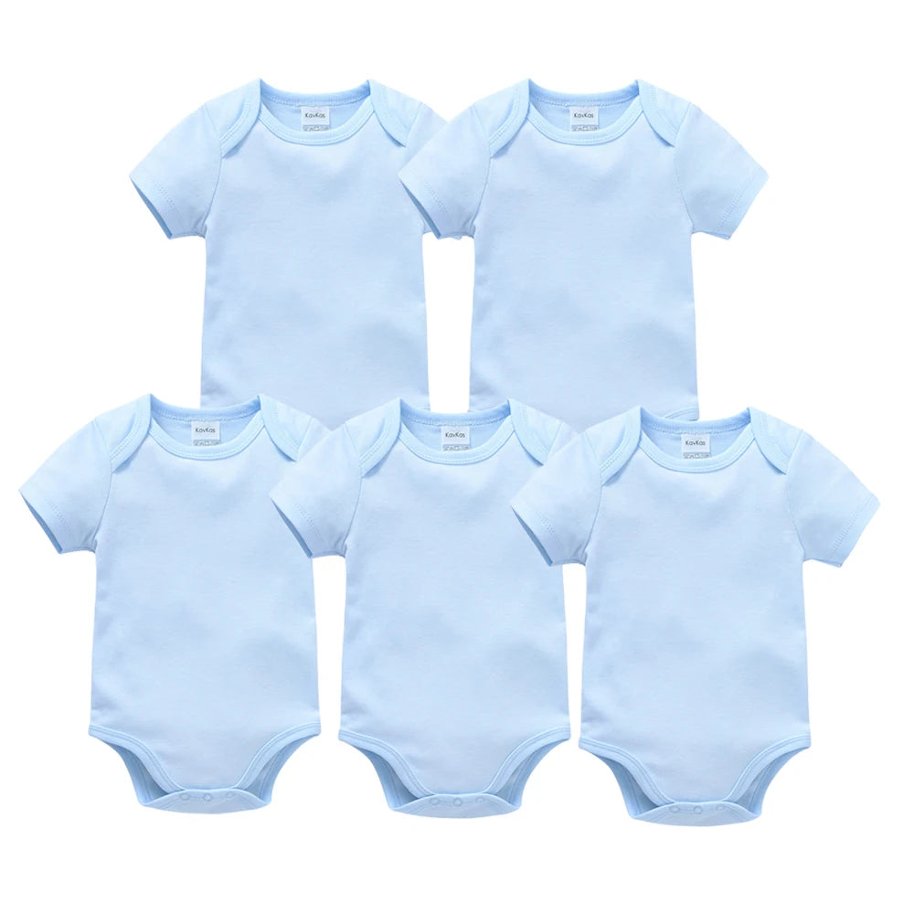 Kavkas 3PCS 5PCS Baby Boys Girls Clothes Solid White Short Sleeve Cotton Baby Bodysuits 0-24 months  Jumpsuit