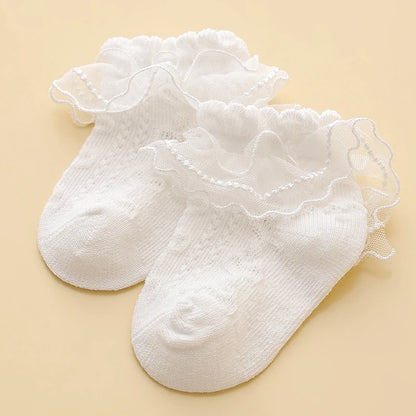 Lace Floral Baby Socks for Girls Toddler Cute White Ruffles Anti-Skid Casual Infan  Socks