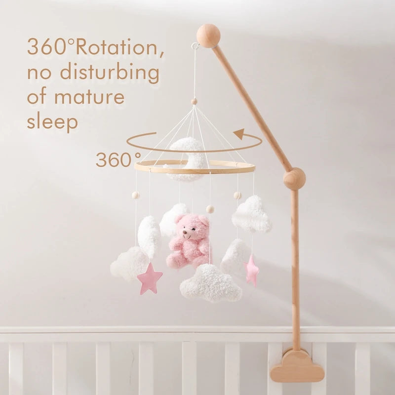 Baby Crib Mobile Rattle Toy 0-12Months Infant  Felt mobile Teddy Velvet Bear  Bell