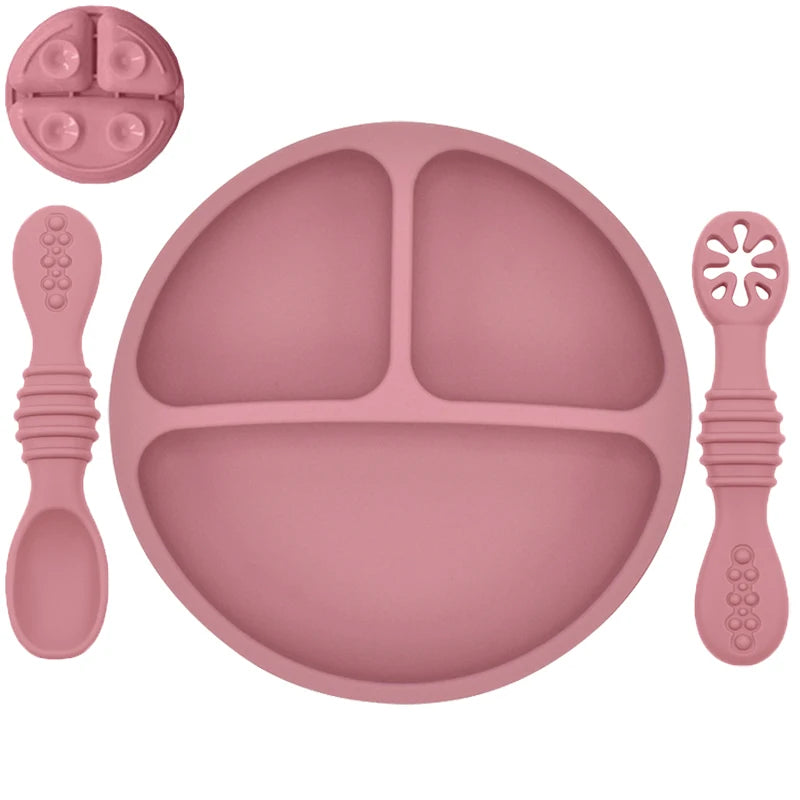 Silicone Baby Dining Plate Rice Spoon Set Cute Cartoon Children Dishes Retro Kid Bowl