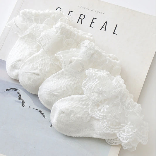 Lace Floral Baby Socks for Girls Toddler Cute White Ruffles Anti-Skid Casual Infan  Socks