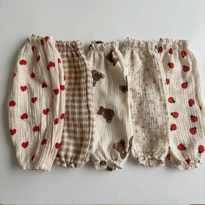 Organic Cotton Baby Pants Newborn Toddlers Print Soft Muslin Clothes Pants Capris
