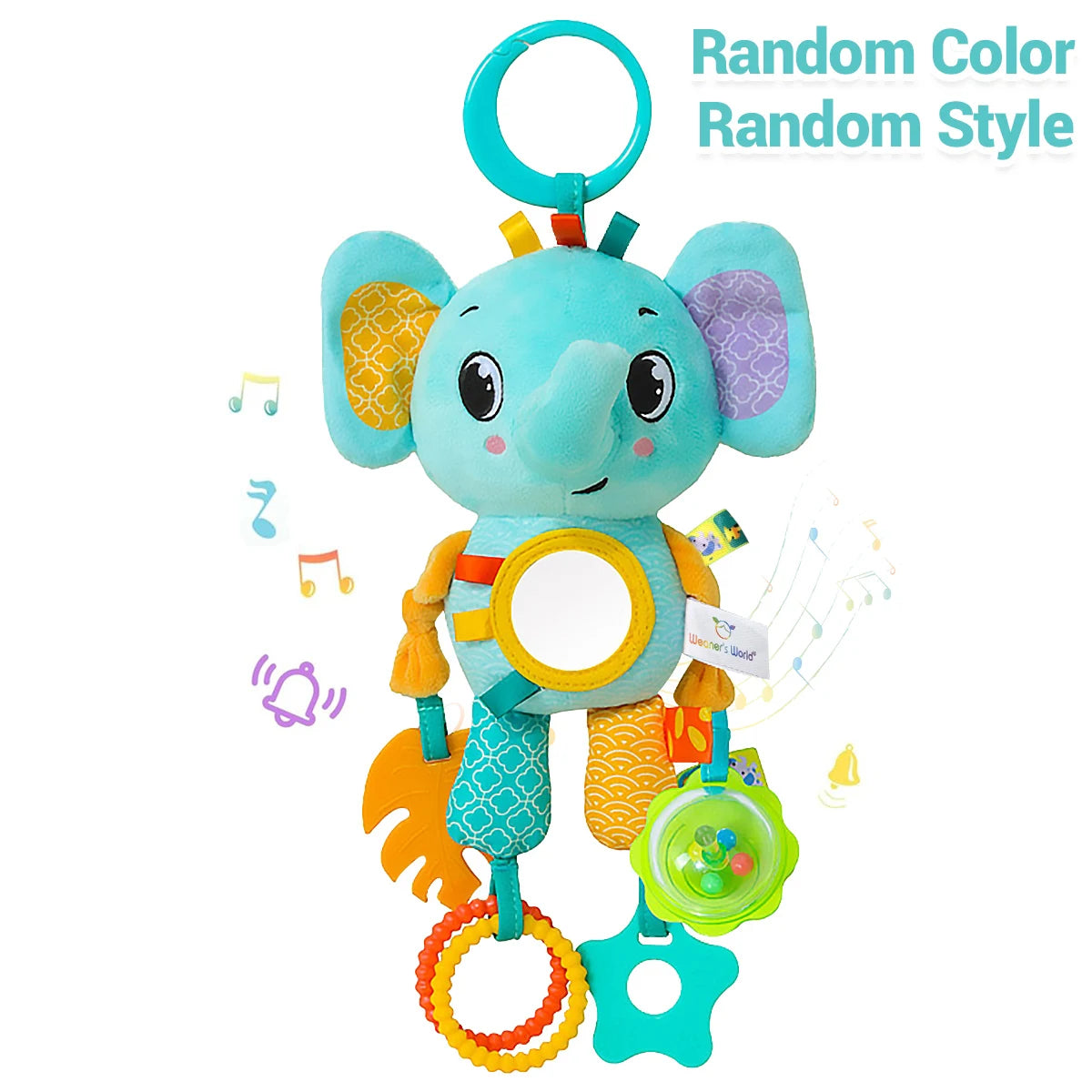 Soft Hanging Crinkle Squeaky Sensory. Travel Plush Animal Wind Chime with Teether Boys/ Girls