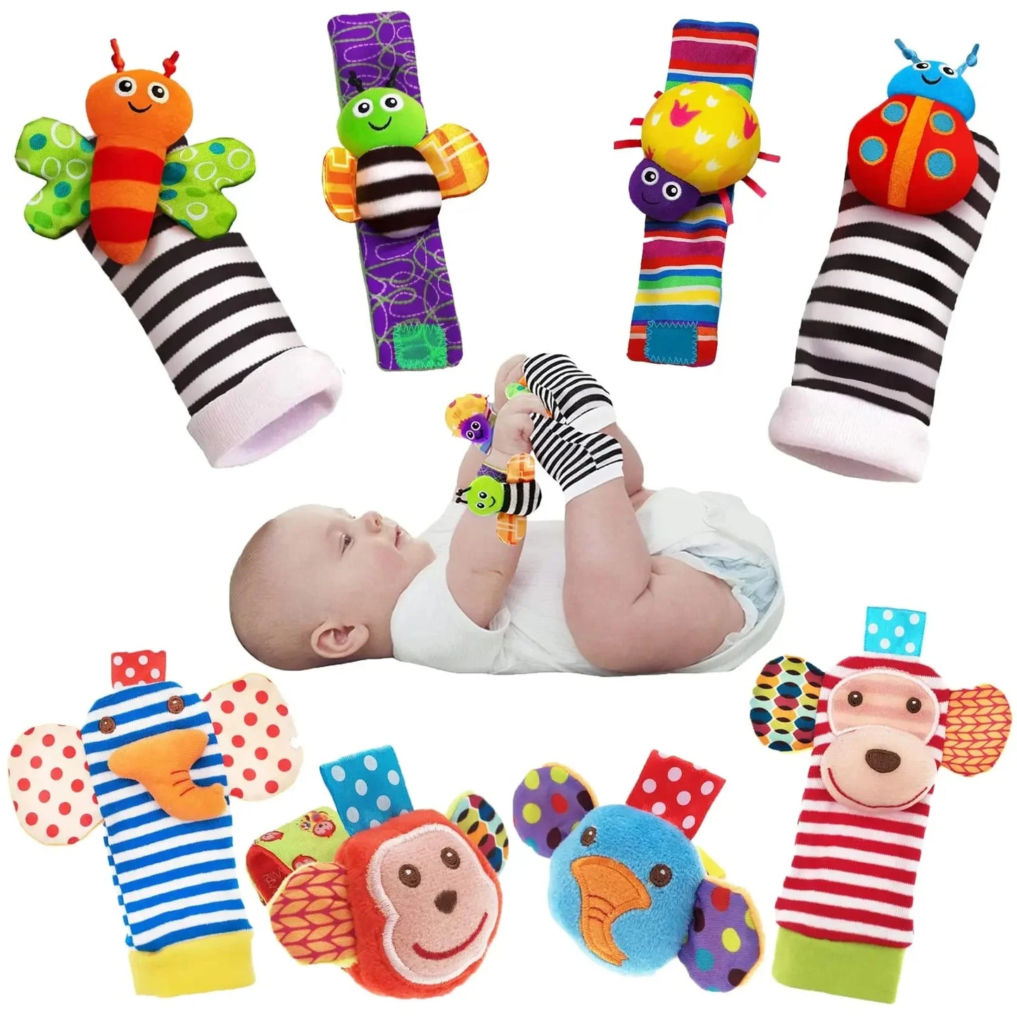 4pcs Baby Rattle / Cute Stuffed Animals Wrist Rattle  Socks 0~24 Months for Infant Boy Girl