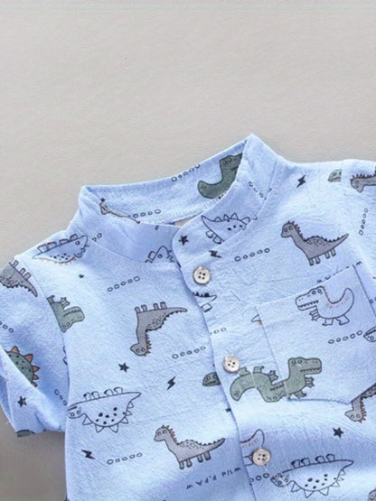 Infant and toddler summer full print dinosaur pattern short sleeved shorts set