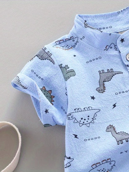 Infant and toddler summer full print dinosaur pattern short sleeved shorts set