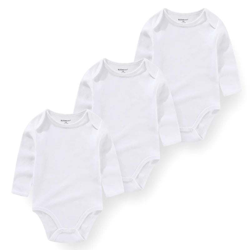 Kiddiezoom 3 Pcs Newborn  Long Sleeve 100%cotton Baby Boy Girl Bodysuit Soft Infant Onesies