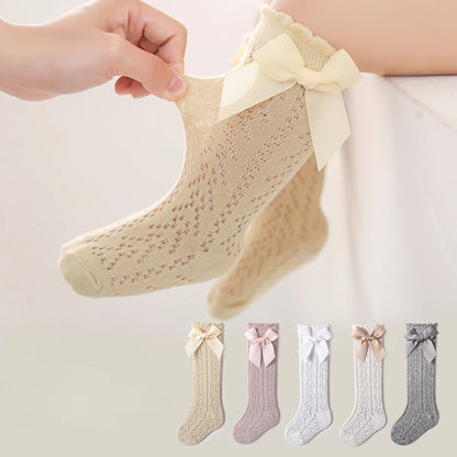 Summer Baby Girls Socks Toddler Bow Long Sock Kids Knee High Soft Cotton  Lace Socks 0-3Y