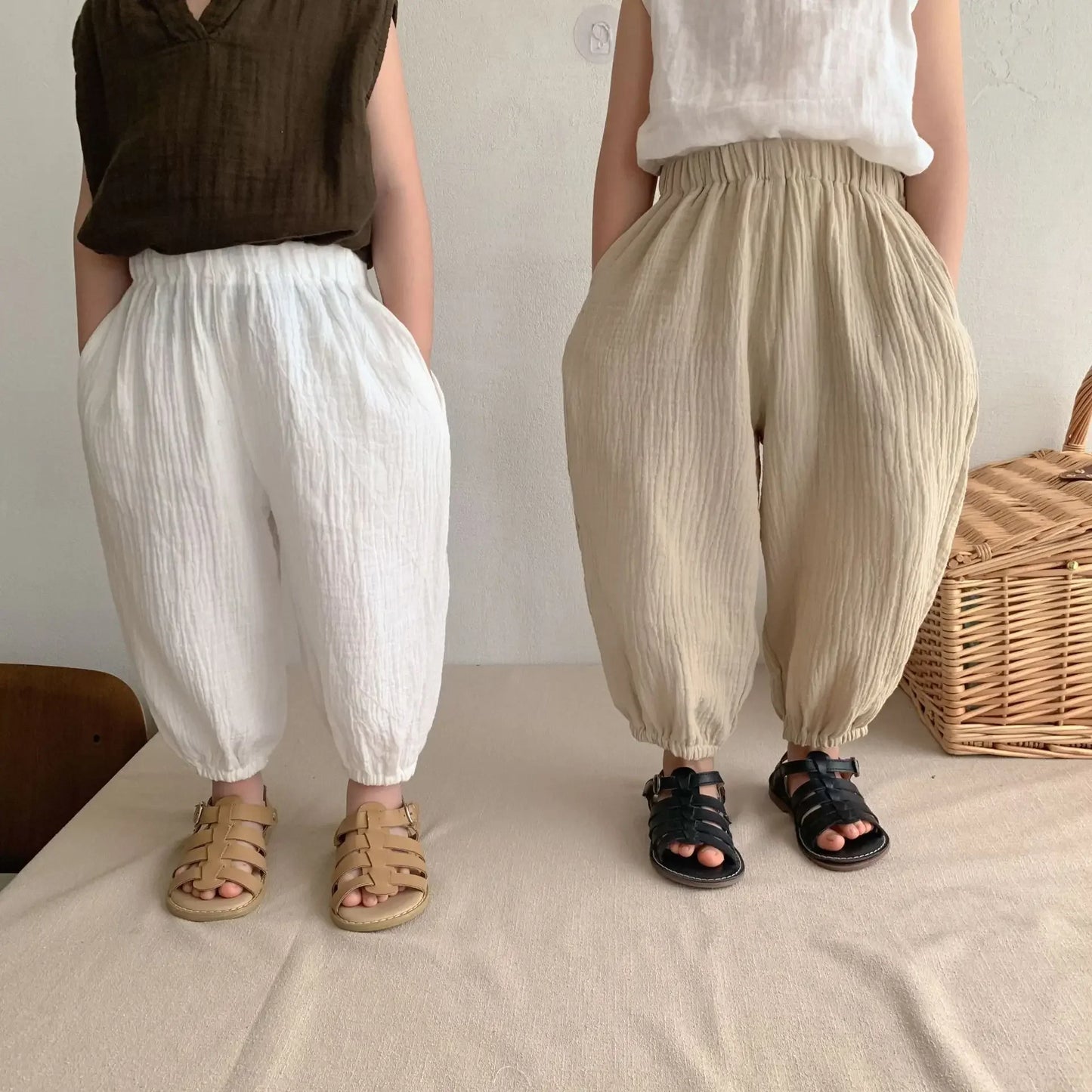 Organic Cotton Baby Pants Newborn Toddlers Print Soft Muslin Clothes Pants Capris