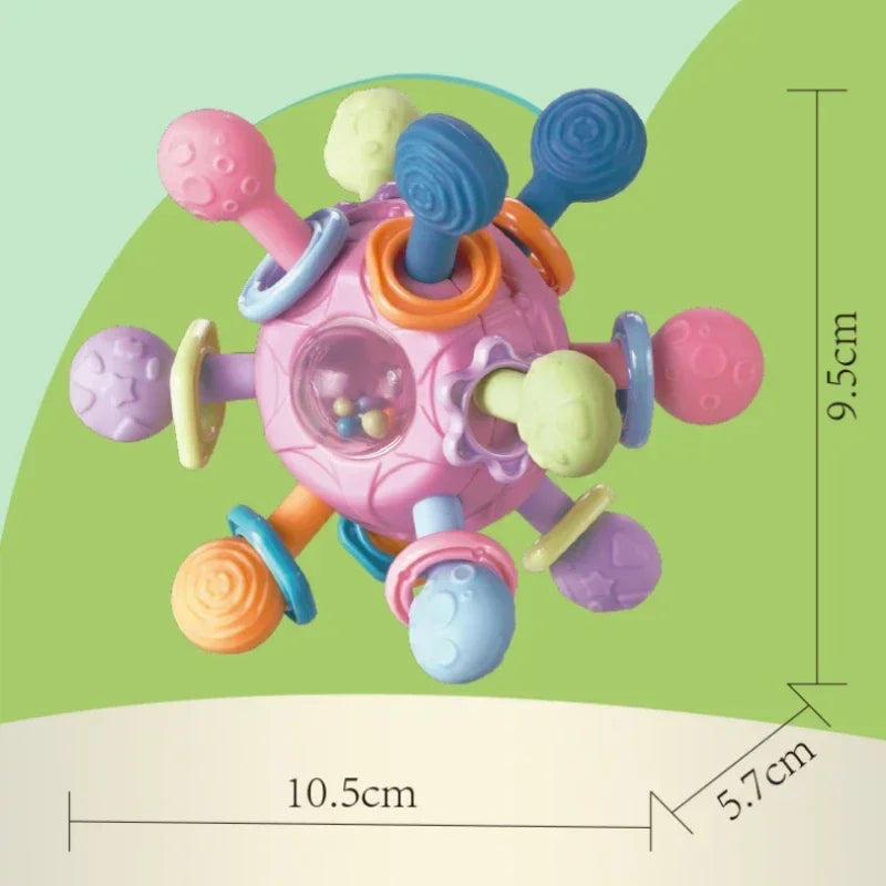Baby  0 12 Months Rotating Rattle Ball Grasping Activity  Silicone Teether Baby Sensory Toys