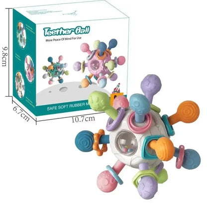 Baby  0 12 Months Rotating Rattle Ball Grasping Activity  Silicone Teether Baby Sensory Toys