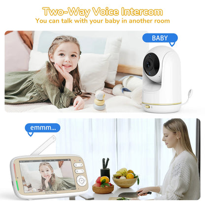 5 Inch Baby Monitor, Dual Control with Two Way and Audio Night Vision