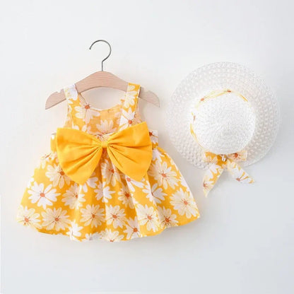 (Girls 0-3 Years Old) Girls Dress Floral Print Sweet Princess Dress with Bow