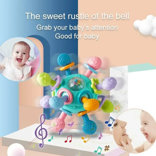 Baby  0 12 Months Rotating Rattle Ball Grasping Activity  Silicone Teether Baby Sensory Toys