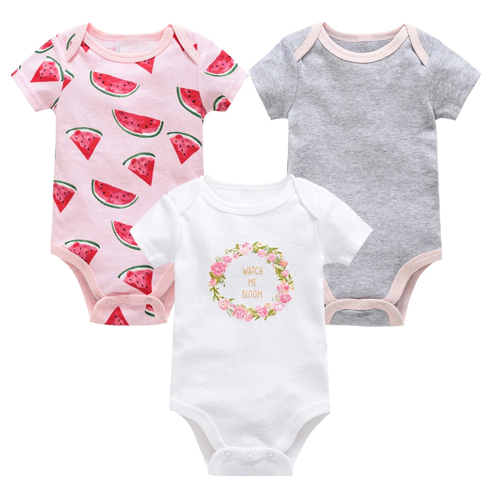 3/6 pcs a lot Baby Girls Clothes Cotton Short Sleeve Girl Bodysuit 0-12 Months Newborn