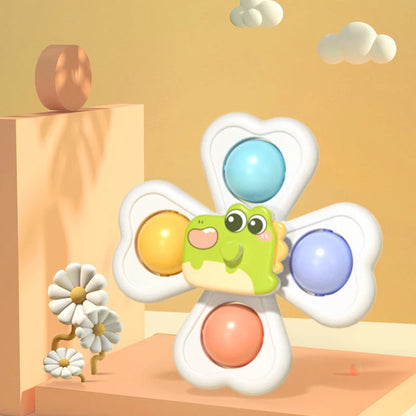 3 in 1 Suction Cups Spinning Top Toy For Baby Game Infant Teether   Rattle Bath Toys