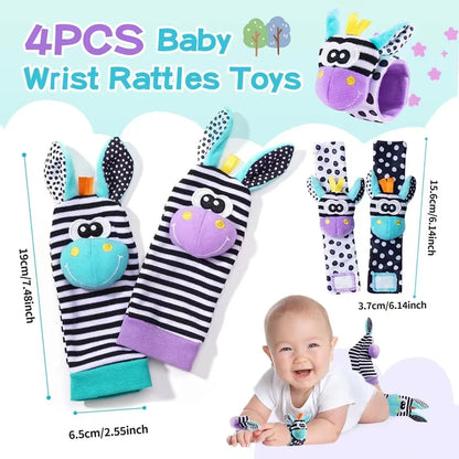 4pcs Baby Rattle / Cute Stuffed Animals Wrist Rattle  Socks 0~24 Months for Infant Boy Girl