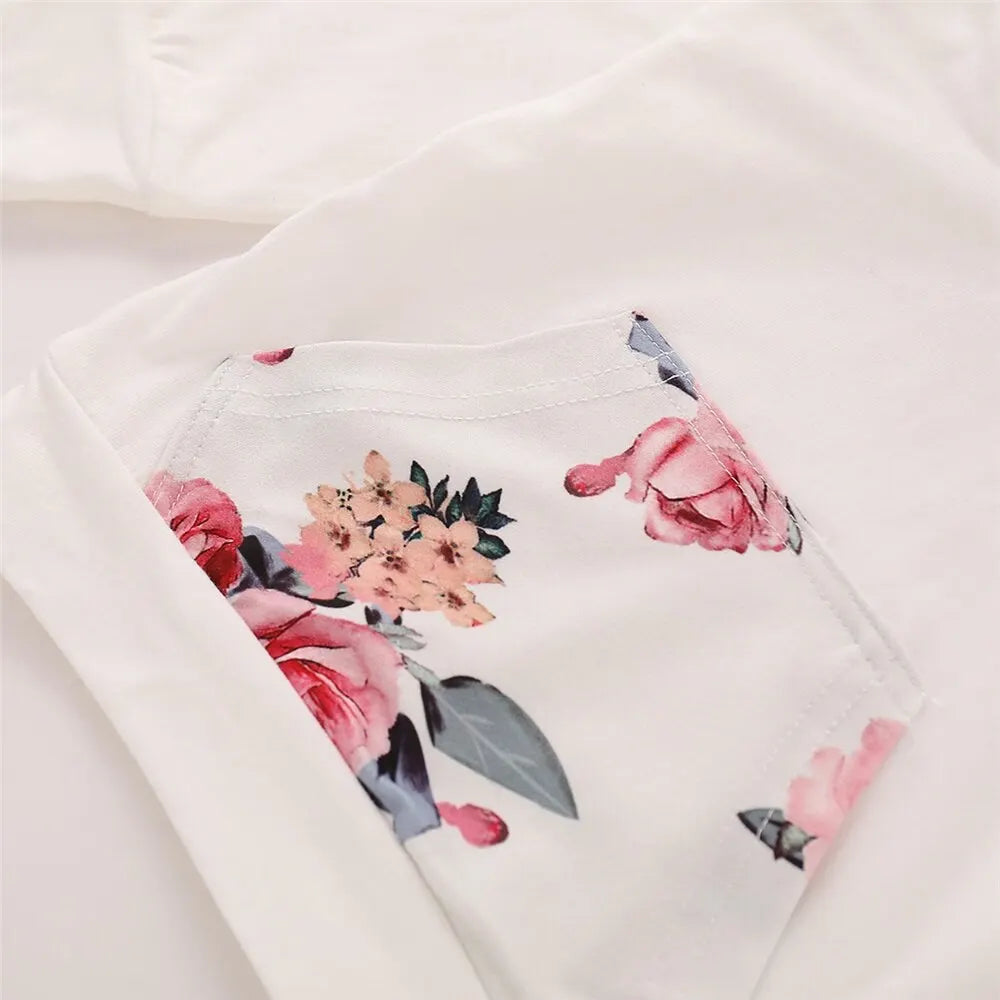 0-18 Months Toddler Baby Girl 3PCS Hooded Clothes Set Flowers Print Long Sleeve Top+Pant+Bowknot Headband