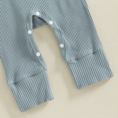Solid Ribbed Long Sleeve Newborn Baby Romper with Hats Soft Casual  Girls Boys