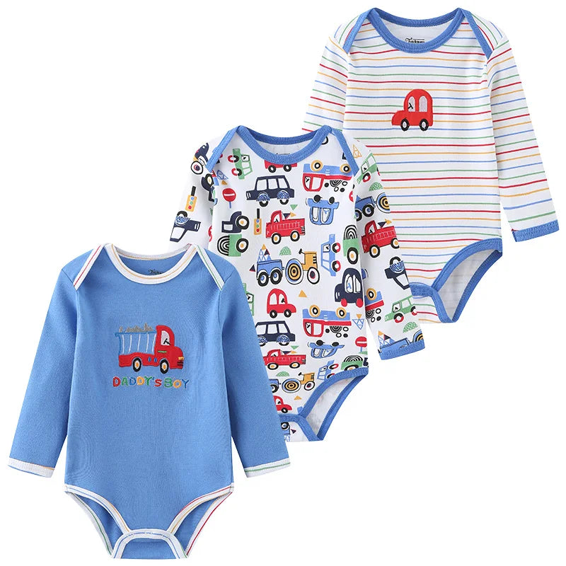 Kiddiezoom 3 Pcs Newborn  Long Sleeve 100%cotton Baby Boy Girl Bodysuit Soft Infant Onesies