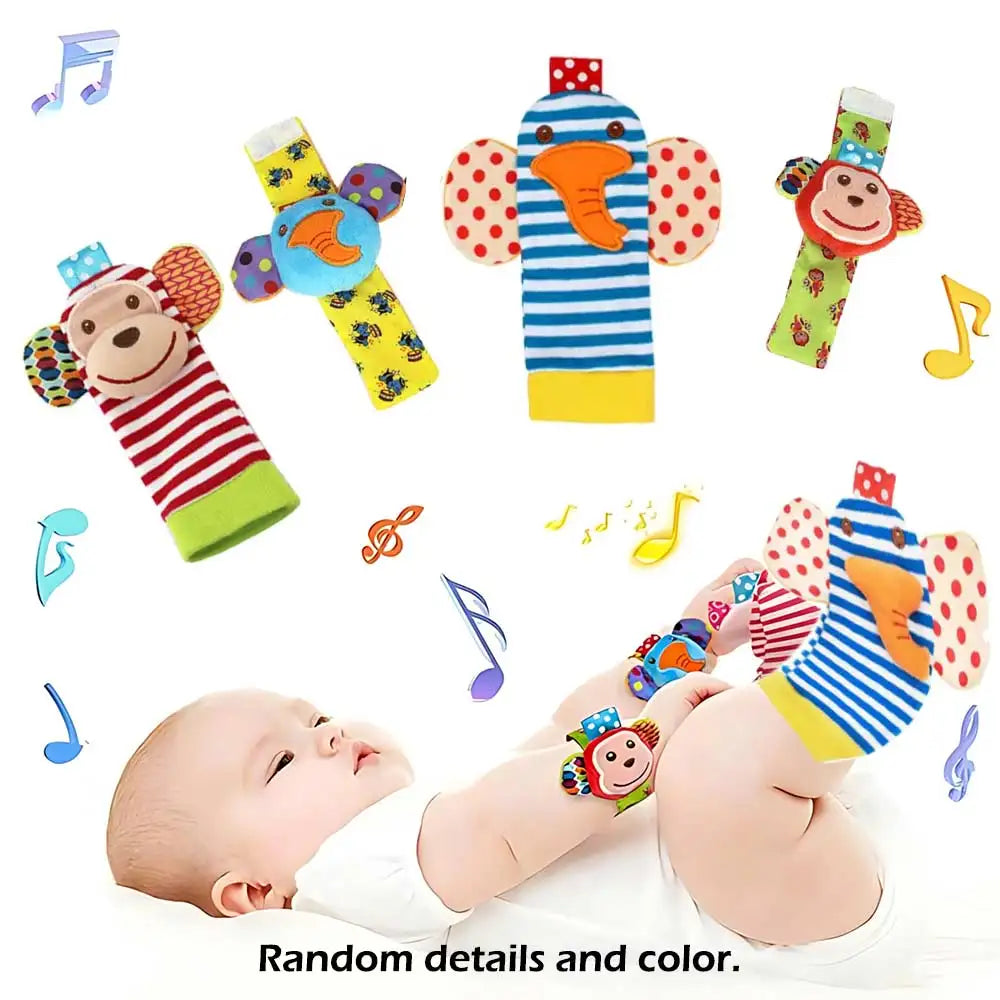 4pcs Baby Rattle / Cute Stuffed Animals Wrist Rattle  Socks 0~24 Months for Infant Boy Girl