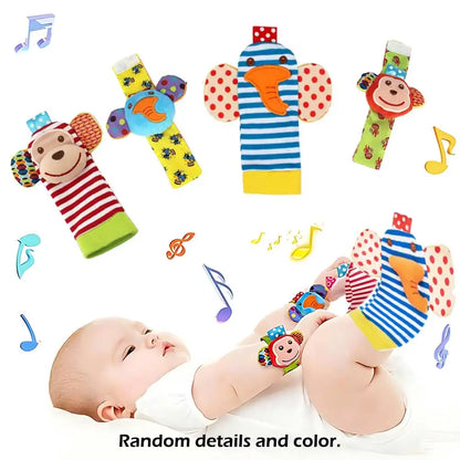 4pcs Baby Rattle / Cute Stuffed Animals Wrist Rattle  Socks 0~24 Months for Infant Boy Girl
