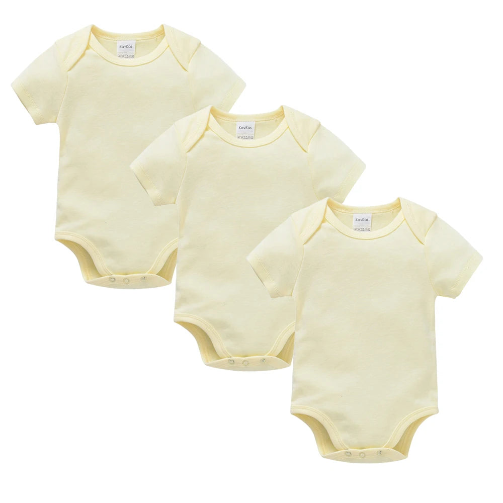 Kavkas 3PCS 5PCS Baby Boys Girls Clothes Solid White Short Sleeve Cotton Baby Bodysuits 0-24 months  Jumpsuit