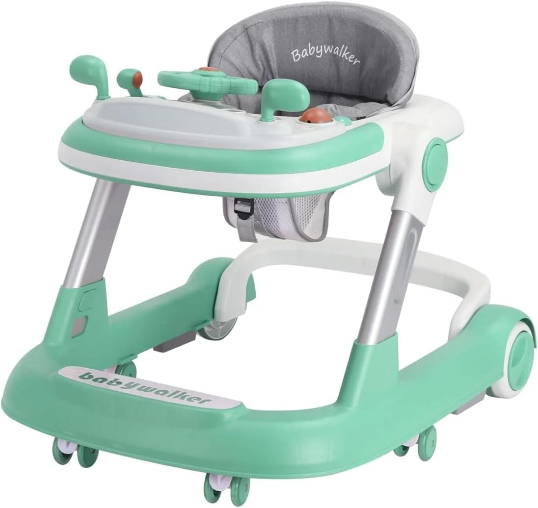2 in 1 Baby Walker, Toddler with Removable Feeding Tray and Music Tray(Without Battery), Foldable