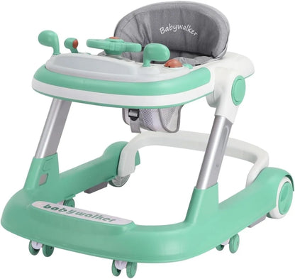 2 in 1 Baby Walker, Toddler with Removable Feeding Tray and Music Tray(Without Battery), Foldable