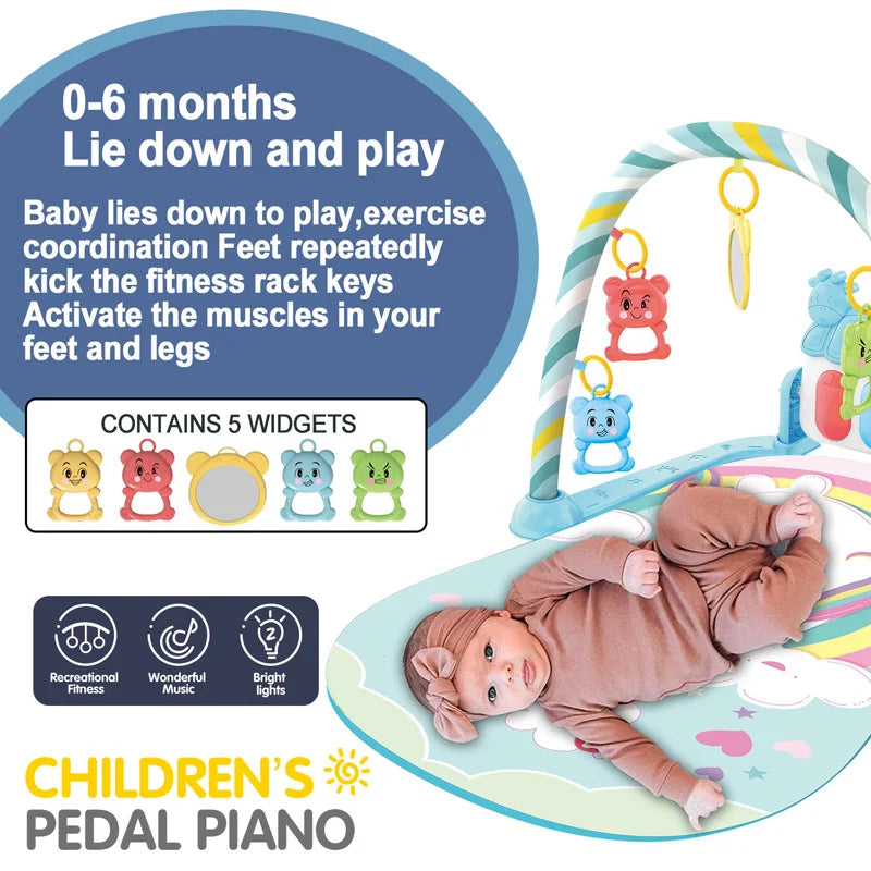 Baby Fitness Stand Music Play Gym Activity Toys Newborn Piano Game Pad Early Education 0-36 Months