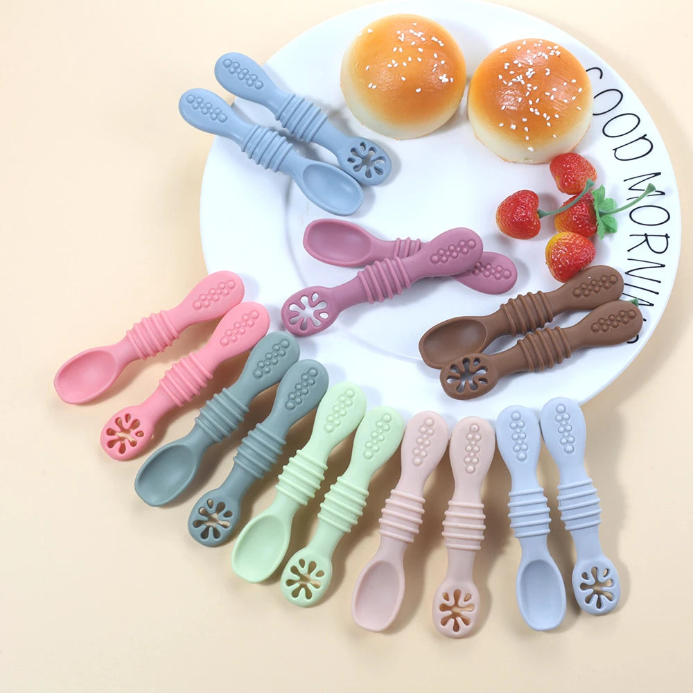 Silicone Baby Dining Plate Rice Spoon Set Cute Cartoon Children Dishes Retro Kid Bowl