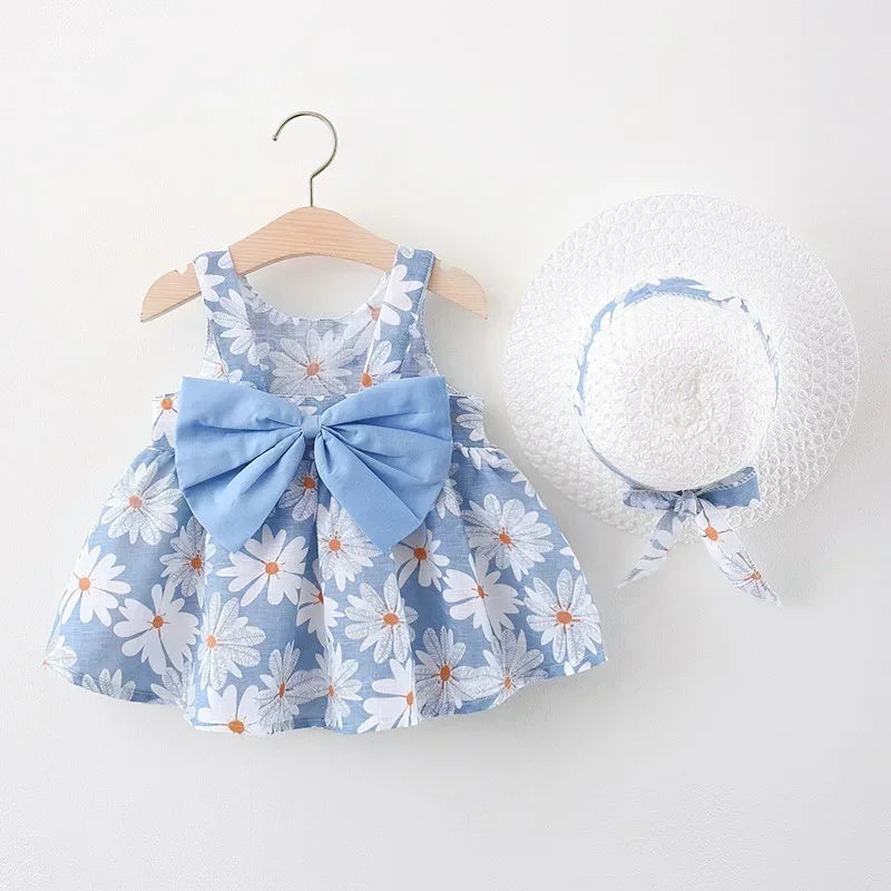 (Girls 0-3 Years Old) Girls Dress Floral Print Sweet Princess Dress with Bow