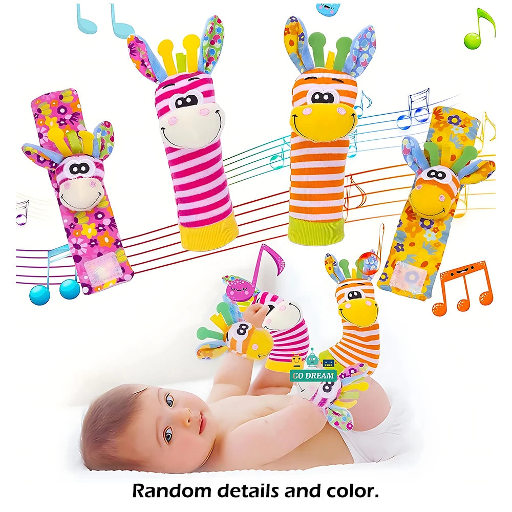 4pcs Baby Rattle / Cute Stuffed Animals Wrist Rattle  Socks 0~24 Months for Infant Boy Girl