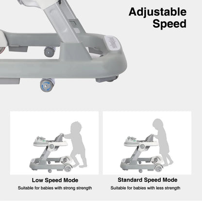 2 in 1 Baby Walker, Toddler with Removable Feeding Tray and Music Tray(Without Battery), Foldable
