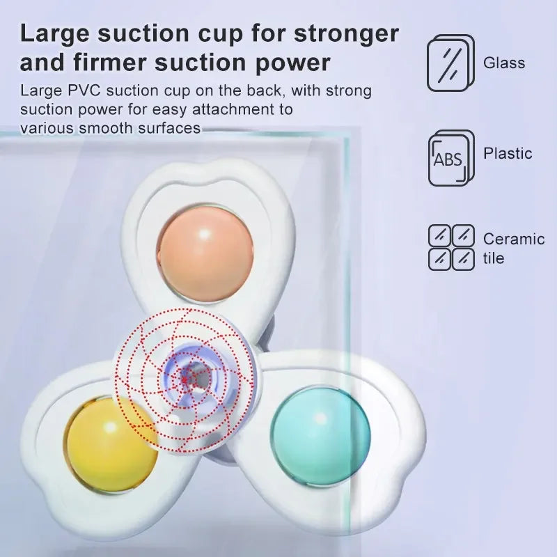3 in 1 Suction Cups Spinning Top Toy For Baby Game Infant Teether   Rattle Bath Toys