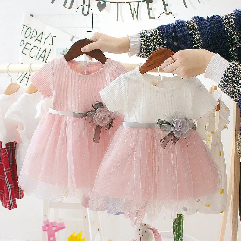 Baby Girls Dress Sweet Princess Dress Flower Ribbon  Shaggy Gauze Dress Birthday Party Dress