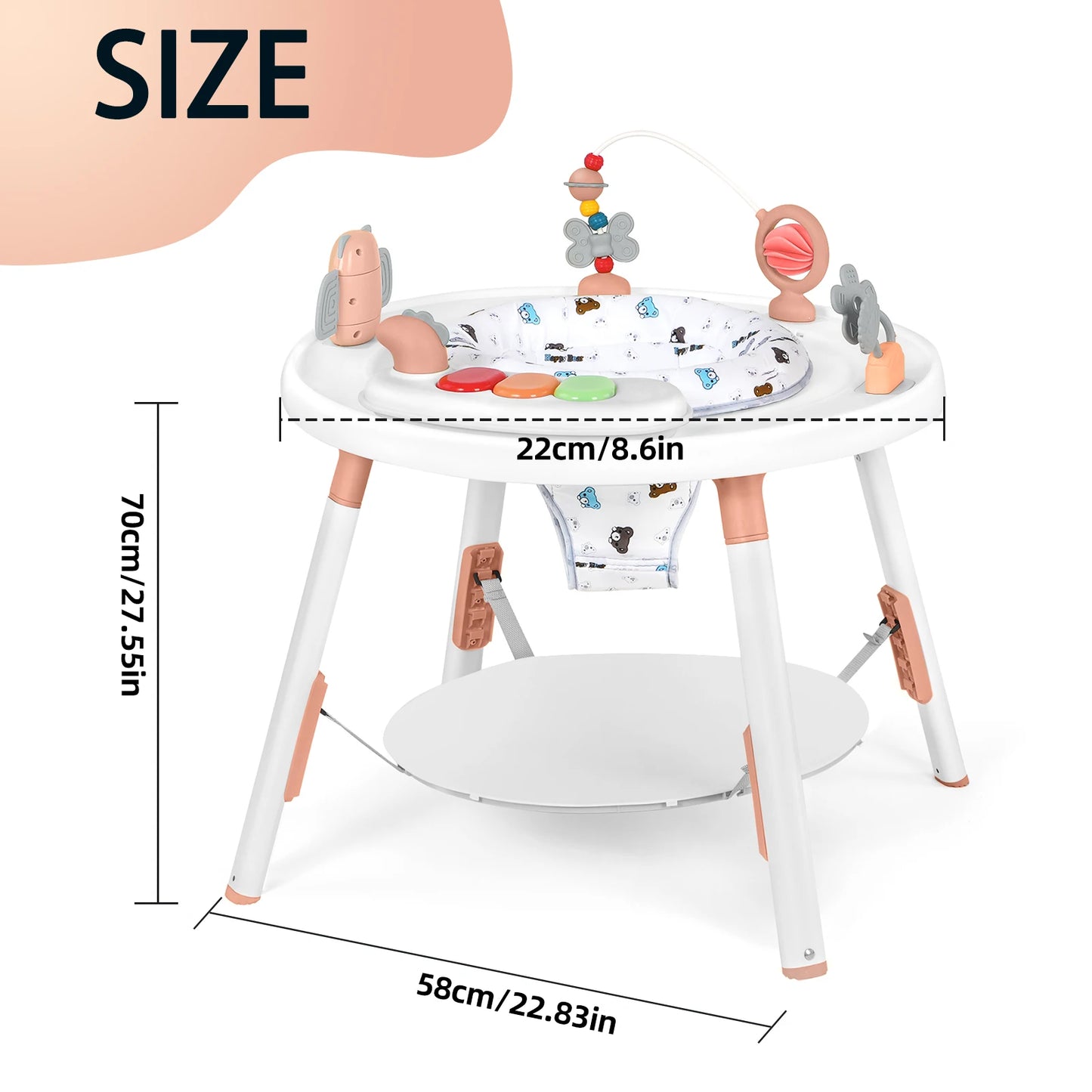 Multi-Functional Baby Play Center– 3-in-1 Activity Center with Toys, 360° Seat & Adjustable Height (Blue/Pink/Green)