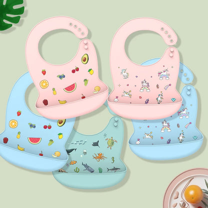Silicone Bib Waterproof Saliva Dripping Banana Bibs Cartoon Soft Edible Aprons Baby Adjustable Burp Scarf