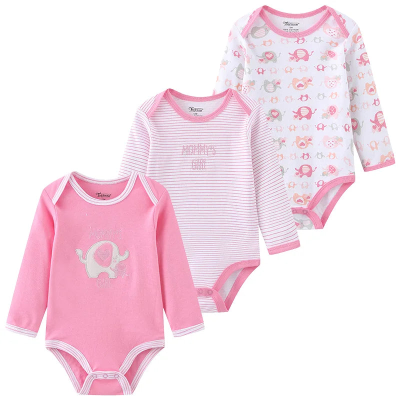 Kiddiezoom 3 Pcs Newborn  Long Sleeve 100%cotton Baby Boy Girl Bodysuit Soft Infant Onesies